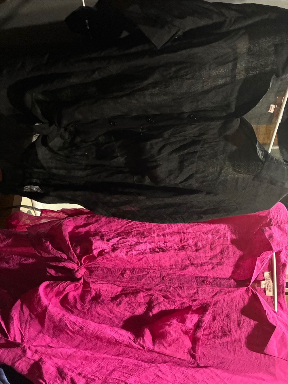 Tempted Black and Hot Pink Sheer Button-Front Blouses